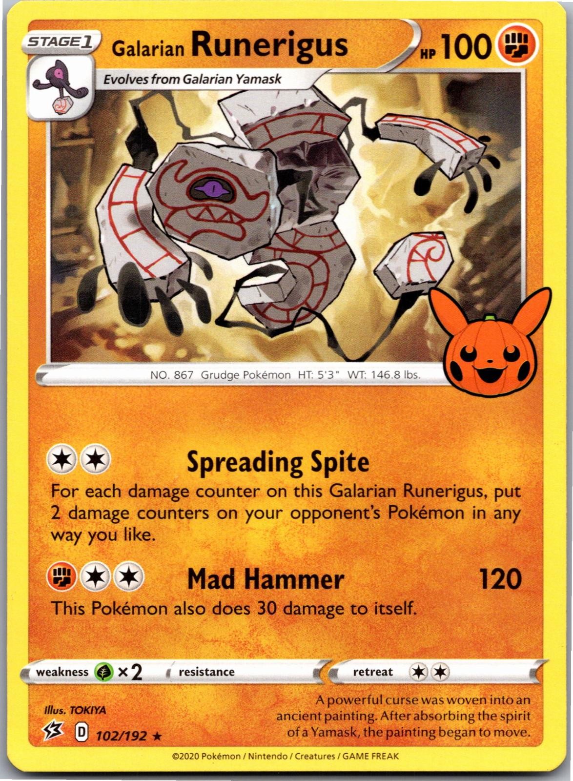 Galarian Runerigus 102/192 Rare Rebel Clash Pokemon Near Mint