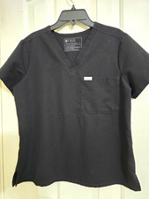 FIGS Technical Collection Medical Scrub Top V-Neck Short Sleeve S Black