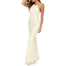 Lulus Cream Halter Maxi Gown for Brides/ Wedding Guests. XS
