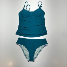 CUPSHE Tankini Set Women Two Piece Swimsuit Bikini Shell Stitching Green Size M