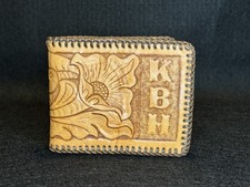 VTG Western Leather Hand-Tooled Bifold Wallet Men s Floral Design Initials KBH