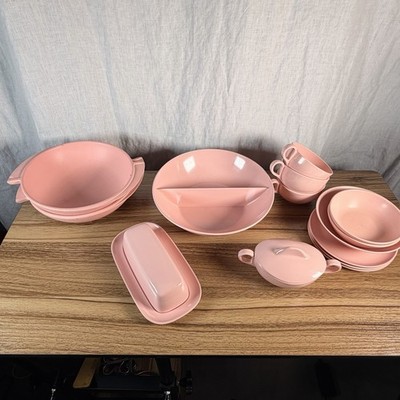 Vintage 1950s Pink Melmac Dinnerware / Serve Set of 14
