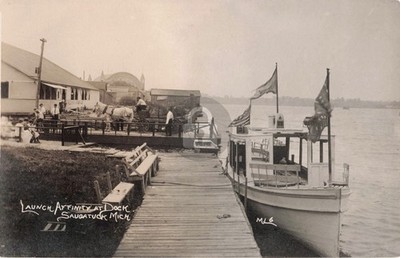 Launch Affinity at Dock Saugatuck ML MI Michigan RPPC Photo Postcard COPY