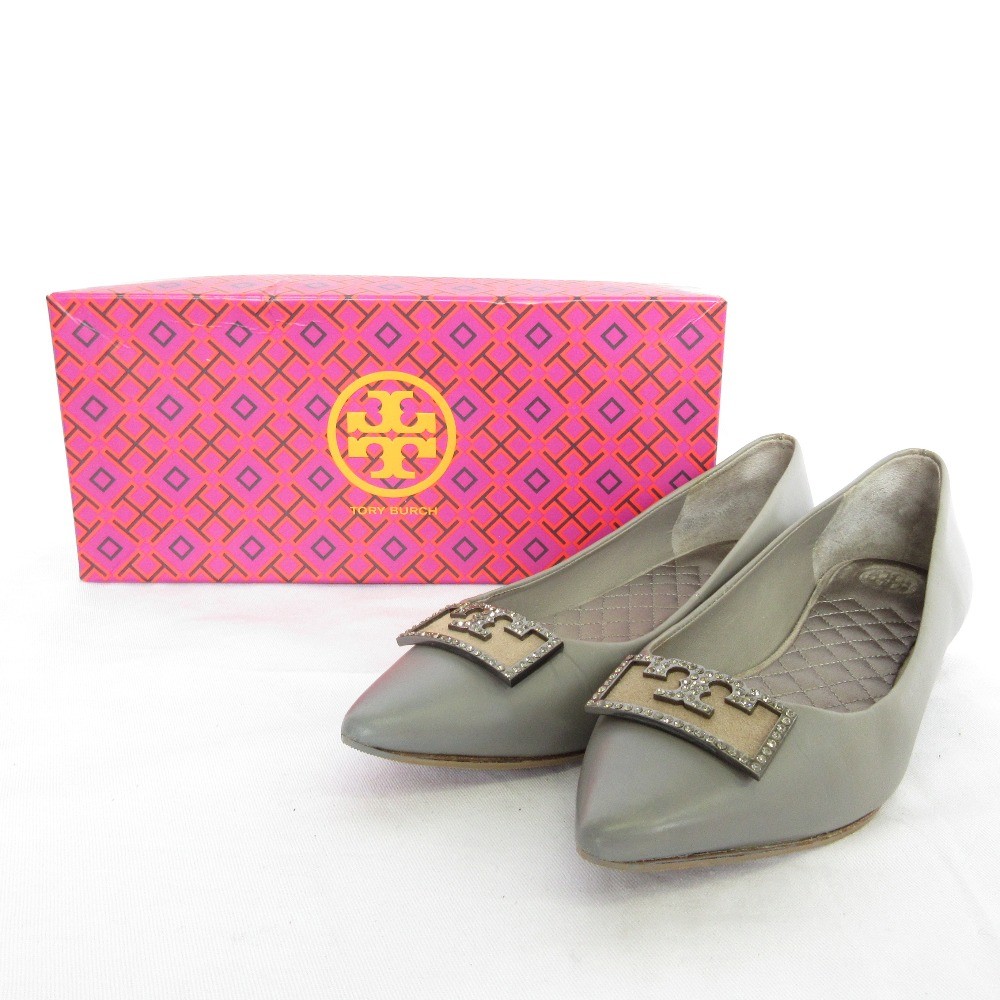 TORY BURCH GIGI Pointed Toe Flat Pumps, Size 5 1/2, Gray Women USED thumbnail 10