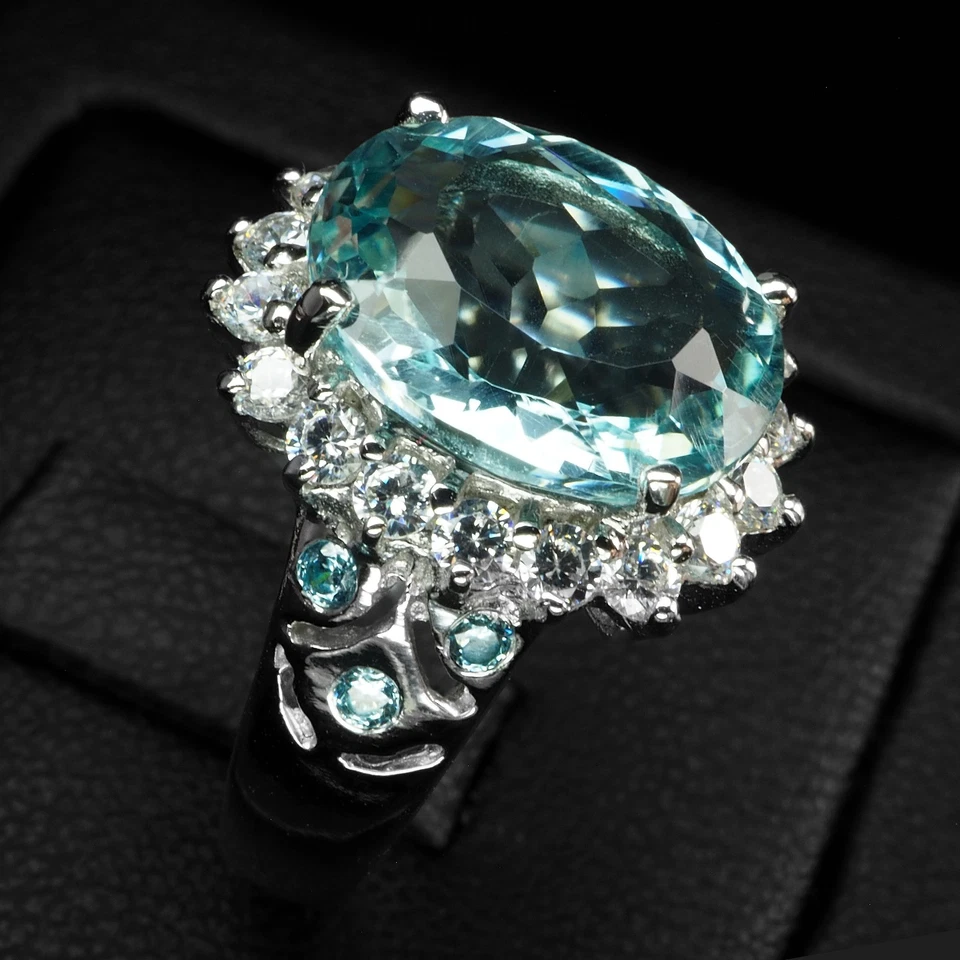 Fabulosos anillos de oro blanco de plata de ley 925 de 5 quilates aguamarina azul cielo talla 5,75 Foto 3 de 4