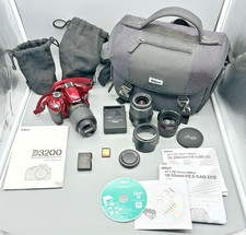 Nikon D3200 Digital Camera COMPLETE 3 Lenses Battery Charger Memory Card MORE 