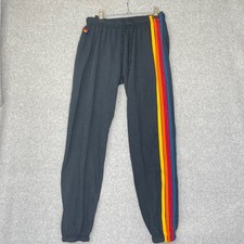 Aviator Nation Rainbow Stripe Black Sweatpants Made in USA Size L