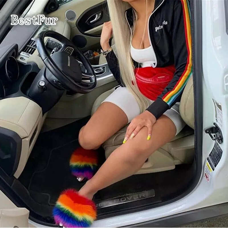 SAOLA Ciabatte da donna ciabatte in vera pelliccia di volpe ciabatte estive da spiaggia sandali scarpe da vacanza