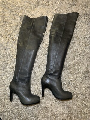 All Saints Black Leather Over-the-Knee Boots UK Size EU 38