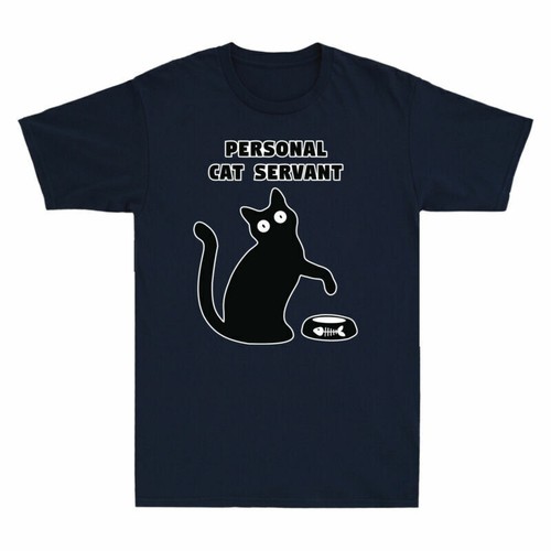 Cat Servant Short T-Shirt Sleeve Lover Men's Cat Gift Cat Personal Black Funny - Picture 7 of 7