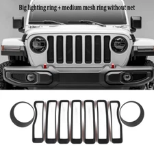 9X Front Grille Inserts Ring Headlight Lamp Cover Kit For Jeep Wrangler JL 2018+