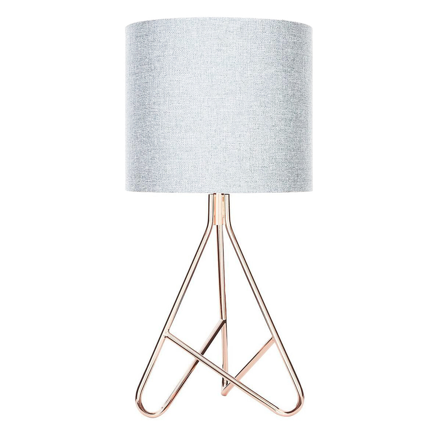 Litecraft Table Lamp Tripod Style Base With Grey Drum Shade - Copper Clearance