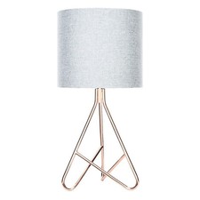 Image of Litecraft Table Lamp Tripod Style Base With Grey Drum Shade - Copper Clearance  