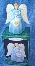 1998 HALLMARK ORNAMENT BLUE VICTORIAN ANGEL TREE TOPPER -MINT IN BOX