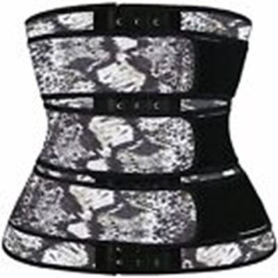 HOTAPEI Black Neoprene Animal Print 3-Strap Hook Eye Waist Trainer, 2XL 