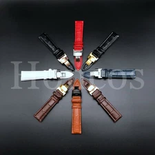 12-24 MM Watch Band Strap Genuine Leather Alligator Deployment Clasp Buckle USA