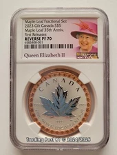 2023 CANADA - 35th Anniv. Silver Maple Leaf - GILT Silver/Gold - REVERSE PF 70