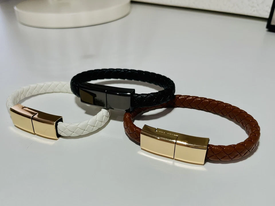 USB Cable PU Leather Braided Charger Hematite Metal Bracelets with Box - Image 4 of 4
