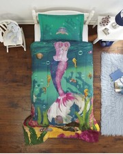 Twin Teal Comforter Sham 2 Piece Set Mermaid Sea Princess Soft Bedding