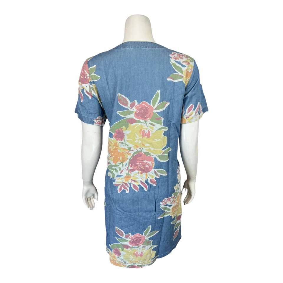 Denim & Co. Vestido recto estampado elástico de manga corta lavado medio talla mediana Foto 2 de 2