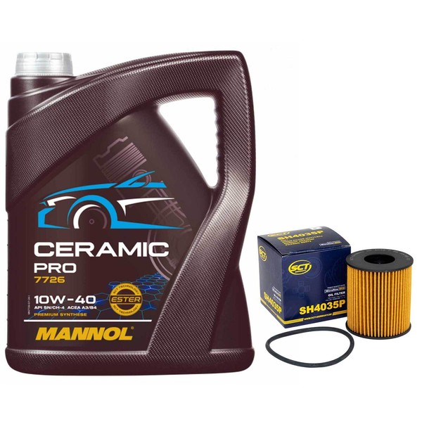 MotoröL Set 10W-40 Mannol 5 Liter + ÖLfilter FüR Citroen C5 Lancia Peugeot 407-image