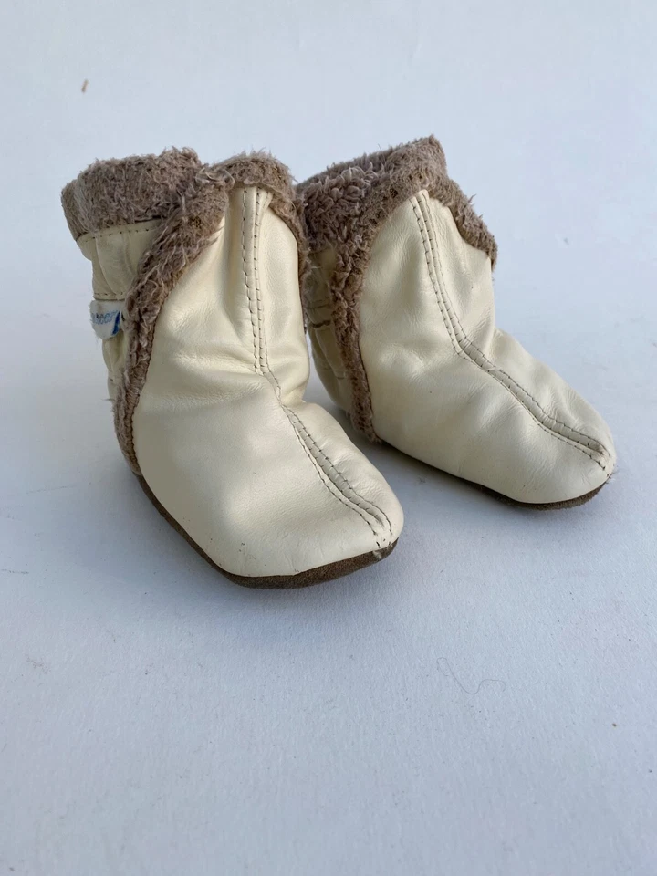 Booties by Robeez Ivory Leather Booties Faux Fur Slip Ons 0-6 Mos - Image 4 of 4