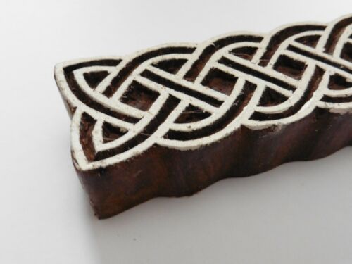 Celtic Knot Border Hand Carved Indian Wood Printing Block Stamp 10 x 3.5cm - Bild 2 von 3