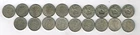 All 19 different CuNi English one shilling coins issued 1947 - 1966