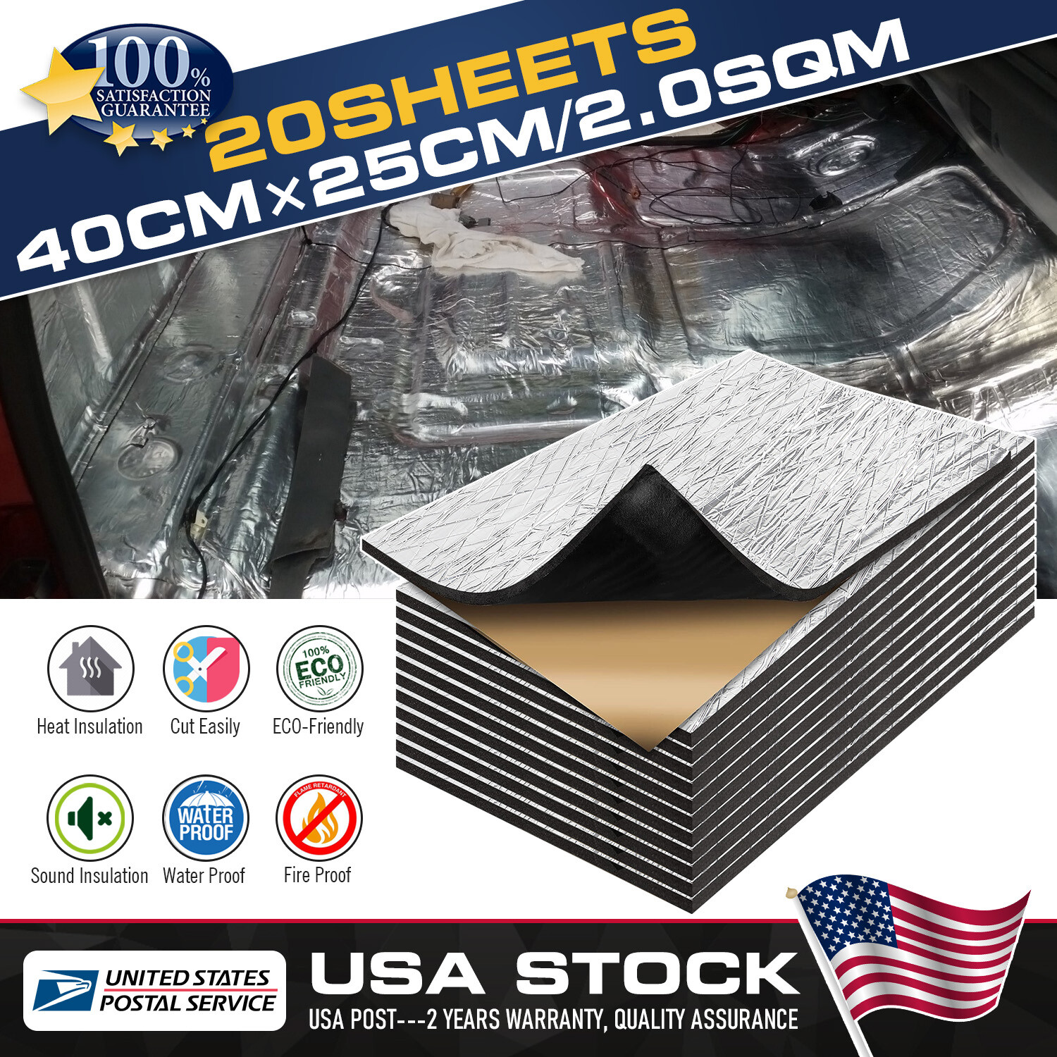 20pcs Car Roof Heat Shield Insulation Deadening Mat Firewall Sound Deadener