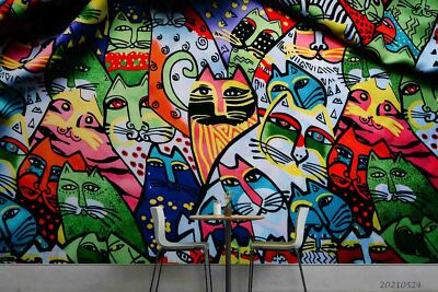 3D Abstract Artistic Doodle Cat Wallpaper Wall Murals Removable Wallpaper 524