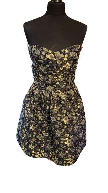 MISO trägerloses Korsett schimmerndes Kleid schwarz/gold UK 10 LN190 WW 16