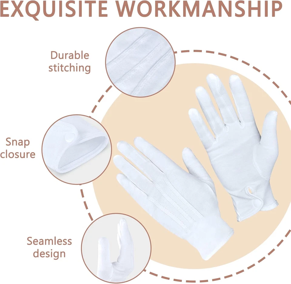 Parade White Cotton Formal Tuxedo Costume Honor Guard Gloves with Snap Cuff, Coi - Image 3 of 4