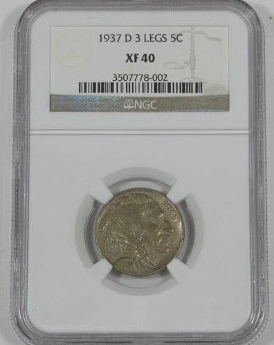 1937-D 3-Legged Buffalo Nickel CERTIFIED NGC XF 40 5c