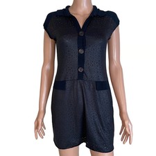 Gup's Jeans dress black stretch eyelet half button front pockets short/mini SM