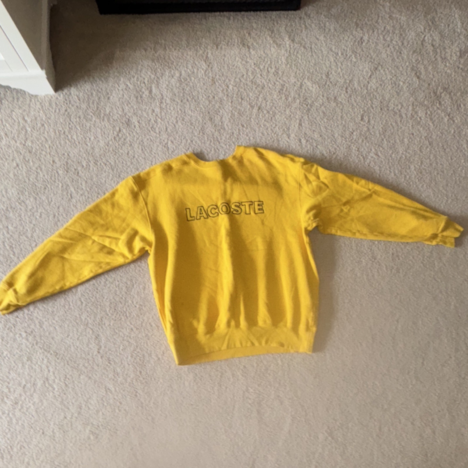Lacoste Men's Yellow Crew Neck Pullover Fleece Sweatshirt Logo Size L