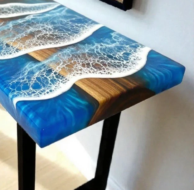 Blue Ocean Epoxy Console Table – Handmade Resin Art Furniture for Home Decor - Image 2 of 4