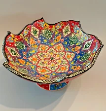 Vintage Turkish Iznik Pedestal Compote, Serving Bowl GORGEOUS! Great Condition!