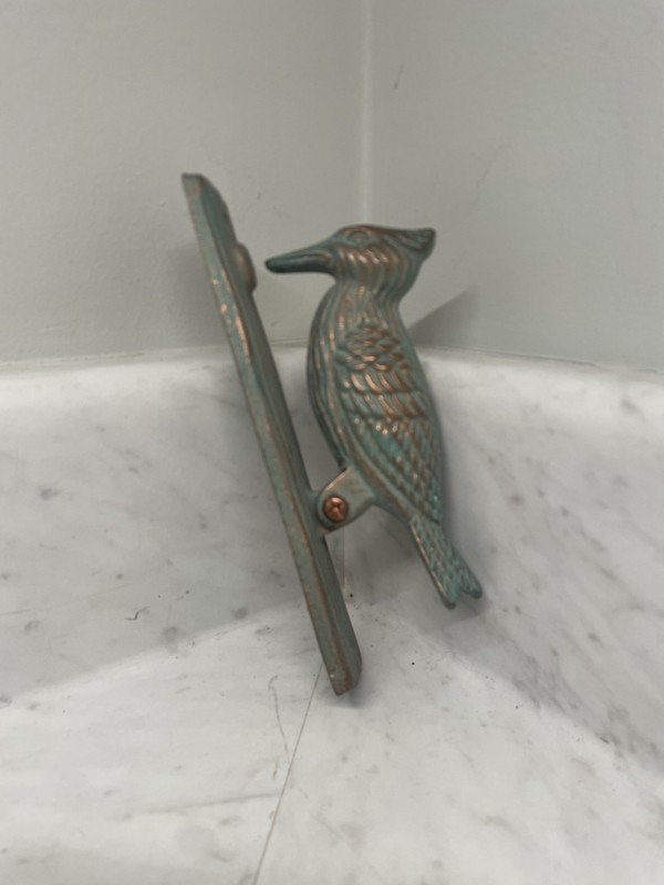 VTG solid Cast Brass Woodpecker Bird Door Knocker Vedigris Antique Faux Green 