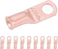 10pcs 6 AWG 1/4 Stud Battery Lugs Heavy Duty Ring Terminals Bare Copper