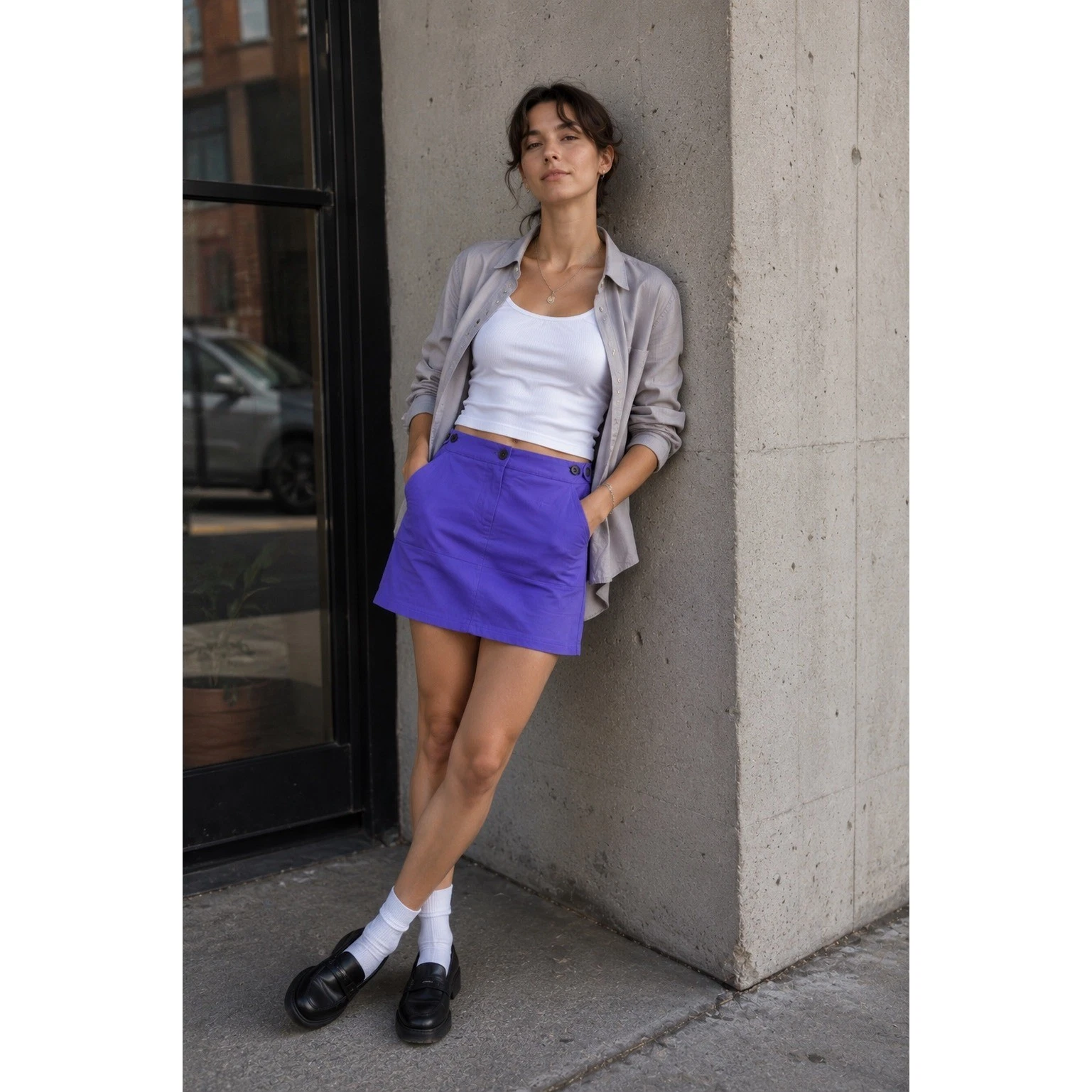 NEW Wildfang Essential Work Skirt Women S Amethyst Cotton Twill Mini