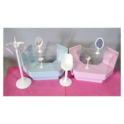 1982 Barbie Dream Store Counter Set of 2 Blue Pink + Chair + Accessories Vtg Lot