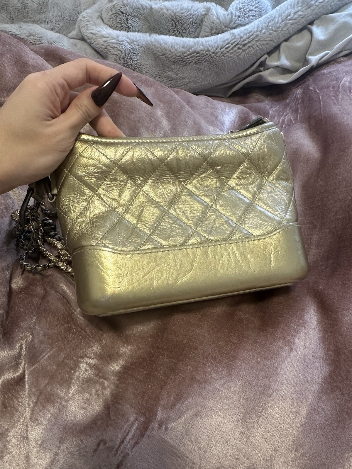 Authenticated Chanel Small Metallic Lambskin Gabr… - image 2