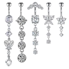 14G Dangle Belly Button Rings Surgical Steel Dangling CZ Belly Rings for Wome...