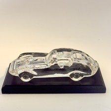 1980’s Vintage Jaguar E-Type Lead Crystal Model Car Sculpture with Wooden Base