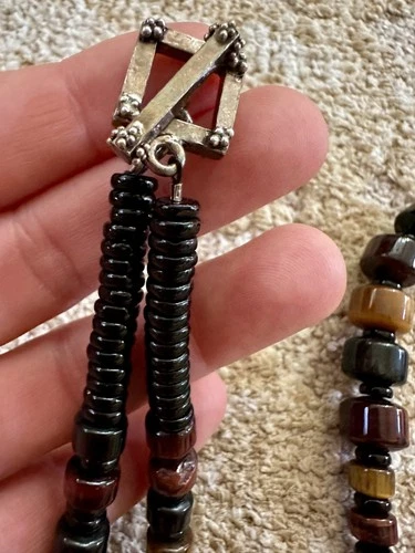 Gemstone & Wood Graduated Beaded Pattern Necklace 32" image 2