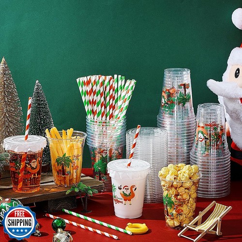 Domensi 50 Pcs Christmas Party Table Decoration July 12 oz Disposable Plastic - Picture 4 of 5