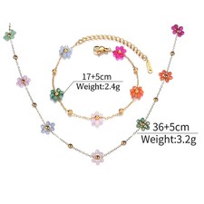 Colorful Flower Jewelry Set Gold Plated Stainless Steel Necklace Bracelet