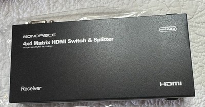 Monoprice 4x4 Matrix HDMI Switch & Splitter, Receiver, W/AC Ad, Remote MHSS0404E