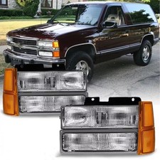 Chrome Headlights Wbumper Lamp For 1994-2000 Chevy Ck 1500 2500 3500 Tahoe New