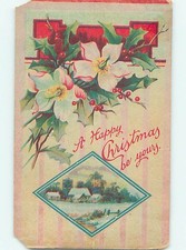 Chipped Divided-Back christmas HOLLY & FLOWERS & WINTER SCENE 60.000 cards o4096